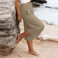 thumbnail image 5 of JIAYUE Women's Pants Solid Color Calf Length Loose High Waist Pocket Comfortable Everyday Wear Casual Bottoms For Women, 5 of 6