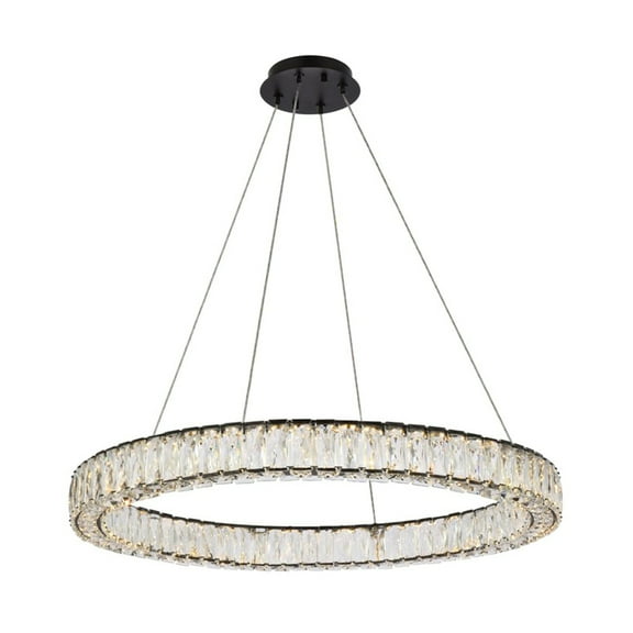 Indoor Ceiling Decorative Iron And Stainless Steel Monroe 31 Inch Led Round Single Pendant - Black