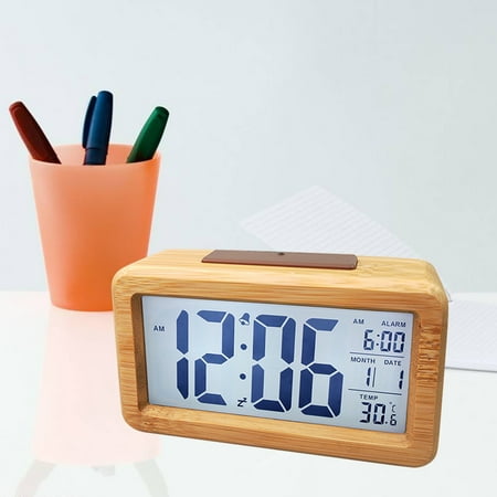 WHAMVOX Solid Wood Electronic Clock Digital Battery Operated Bedroom Alarm Clocks Child