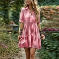 thumbnail image 2 of Atogsazn Womens Summer Striped Mini Dress Casual V Neck Button Short Sleeve Flowy Dresses A-Line Sundress Red XXL Fashion, 2 of 7