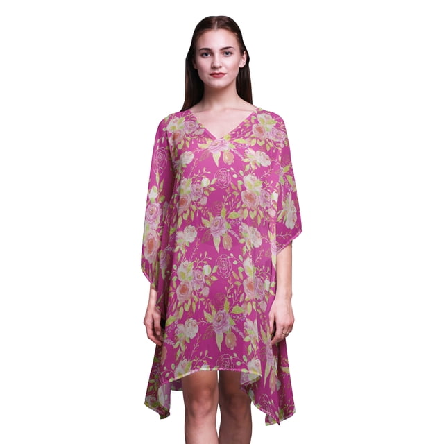 Bimba Robe Caftan Courte Aquarelle Midi de Plage Maillot de Bain Couverture Femmesskaftan-S-L