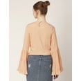 thumbnail image 2 of Moomaya Solid Long Ruffle Bell Sleeve Top, Round Neck Casual Viscose Rayon Boho Top, 2 of 8
