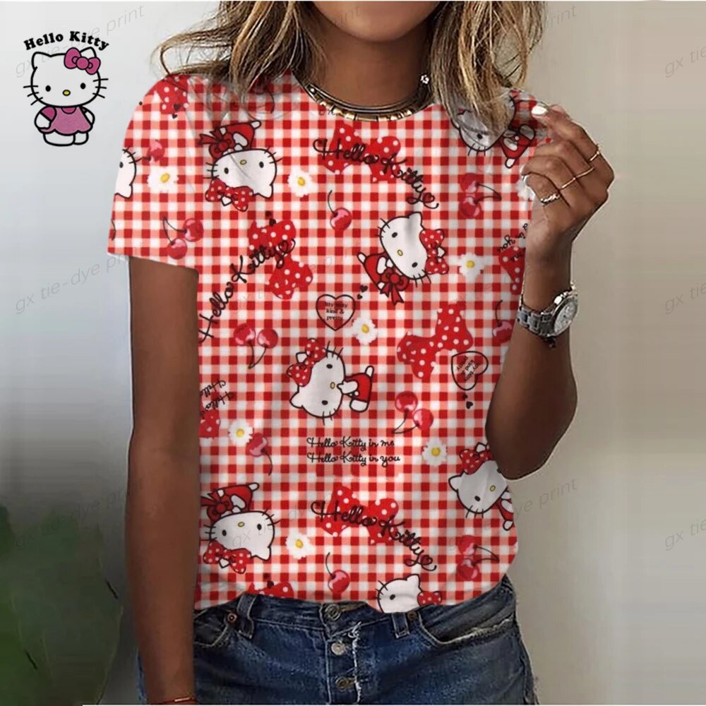 Summer Women‘s T Shirt For Ladies‘s Short Sleeve Tops Tees Fashion Print Hello Kitty Graphics T-shirt For Women‘s Y2k Clothing - image 5 of 6