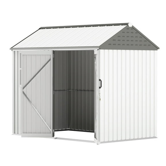 8x6 Metal Garden Shed - Outdoor Storage House w/ Doors, Window & Vents - White