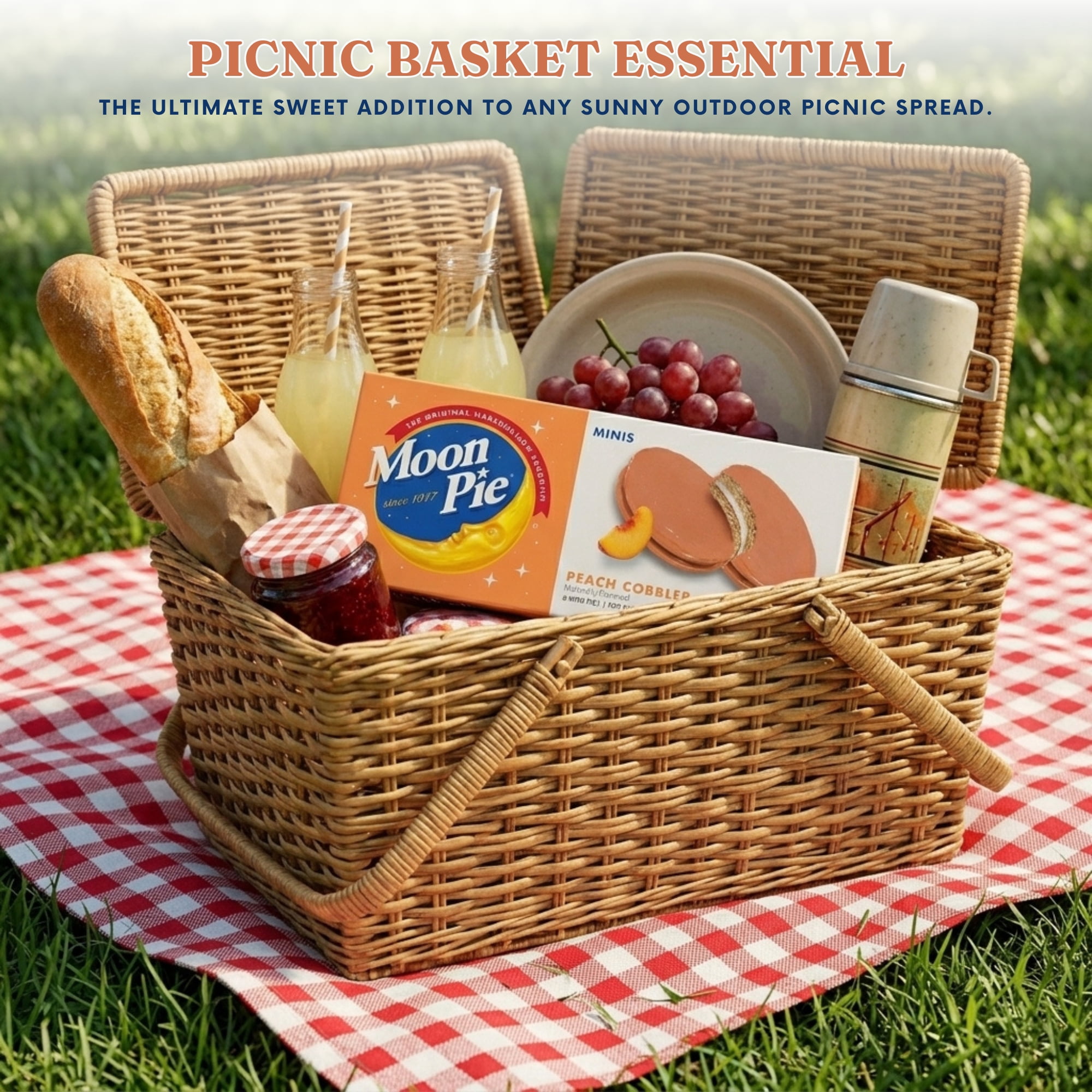 Moon Pie Minis Peach Cobbler Marshmallow Sandwiches (Pack of 2, 12 Total Mini Pies), Individually Wrapped Snack Cakes with Noelle's Delight