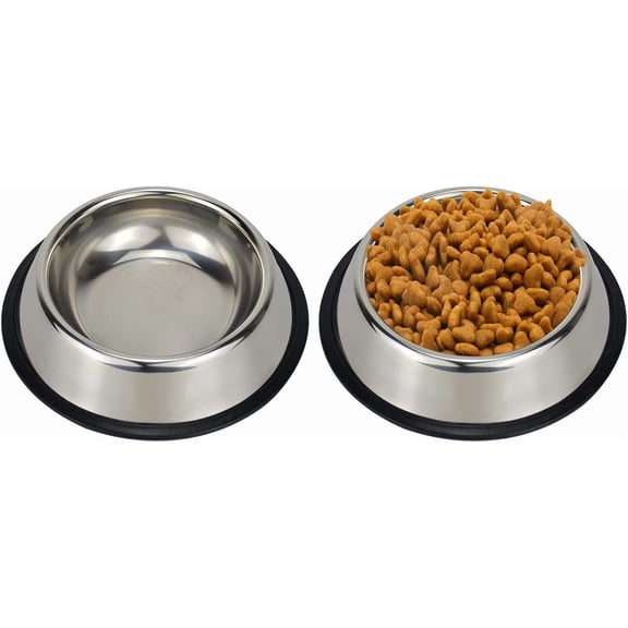 Stainless Steel Dog Bowls, Food and Water Non Slip Anti Skid Stackable Pet Puppy Dishes for Small, Medium and Large Dogs, 2 Pack, Silver, M