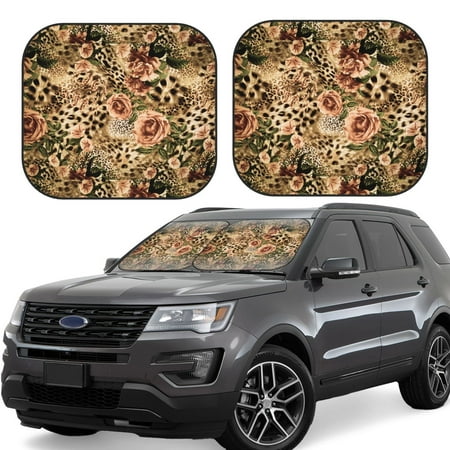 Hirioo Animal Leopard for 2PCS Windshield Sun Shade Foldable | Front Windshield Shade for Sun Heat and UV Rays-Small