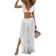 thumbnail image 2 of Womens Wide Leg Split Skirt Pants Boho Loose Palazzo with Elastic Waist Vacation Pants White M, 2 of 9