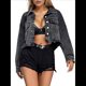 thumbnail image 2 of Chaqueta Vaquera Corta para Mujer, con Botones Desgastados, Larga, Azul Roto y Deshilachado Negro y Gris L, 2 of 7