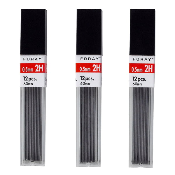 FORAY Lead Refills Pack Of 3 Tubes Tube Of 12 Leads HB Hardness 0.9 mm 