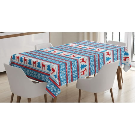 

Ambesonne Christmas Tablecloth Rectangular Table Cover Folk Knit Style Art 52 x70 Red Blue