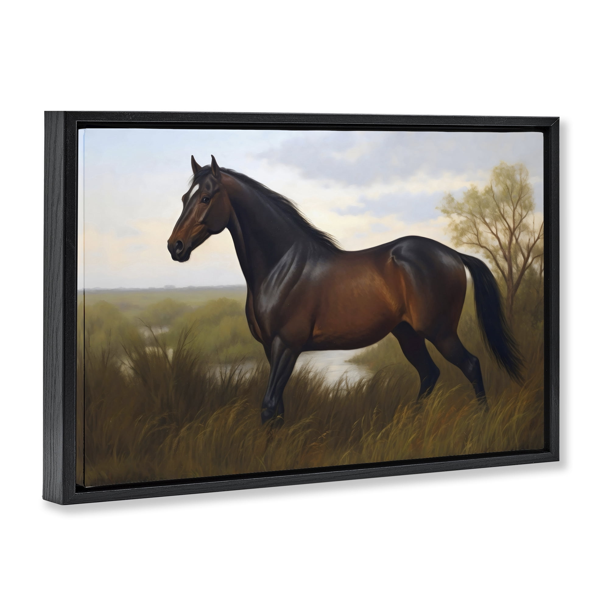 Stupell Industries Stallion in Marshland Black Framed Floater Canvas Wall Art, design by Creative Studio