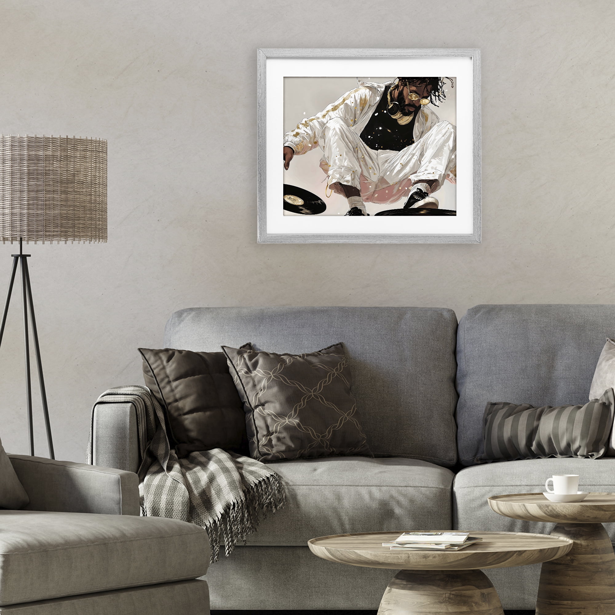 Stupell Industries Record Dance Stylish DJ Gray Framed Print Under Glass, design by Franklyn Gregory