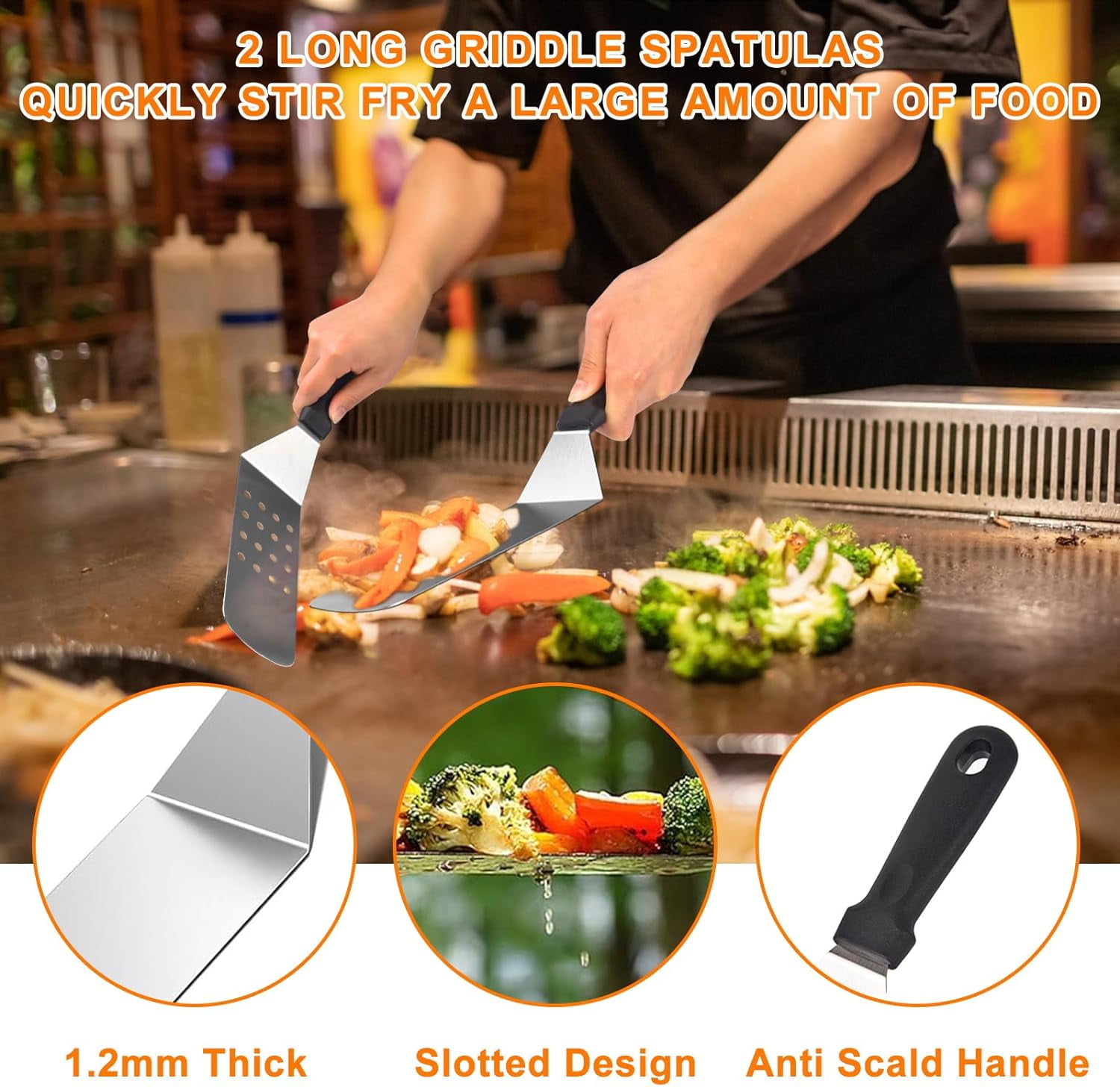 Griddle Accessories Kit, 24Pcs Grilling Accessories Set for Blackstone and Camp Chef, Flat Top Griddle Accessories Set with Scraper, Enlarged Spatulas, Basting Cover, White Elephant Gifts