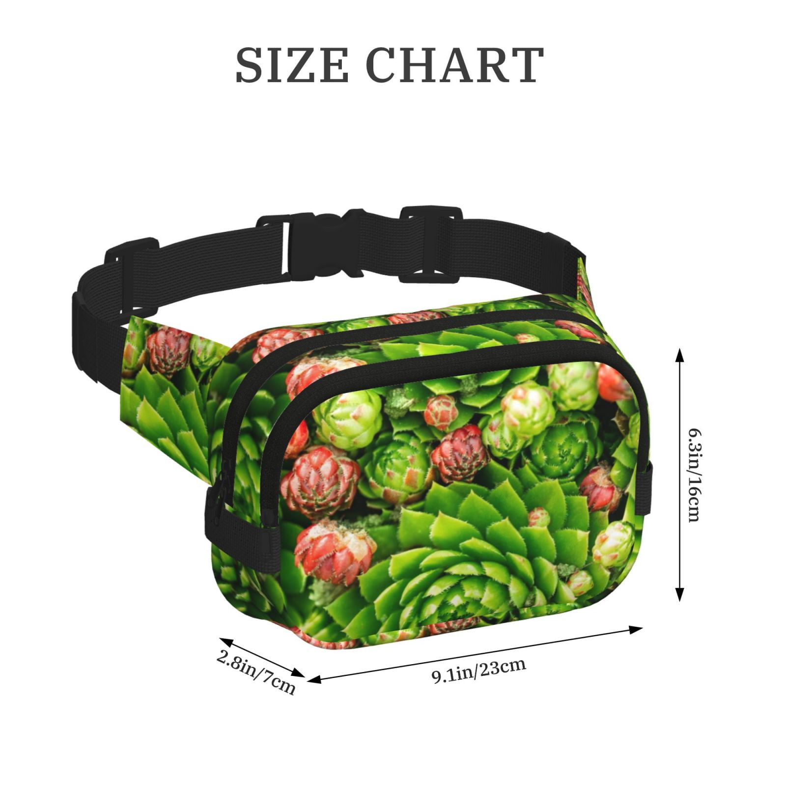 Picia Cactus And Succulents Print Square Double-Layer Waist Bag Mini Adjustable Waist Belt Bag Exercise Running Travel Hiking