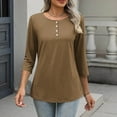 thumbnail image 6 of Guieoi Womens Tops Plus Size Women's Solid Color Casual Button Round Neck Three Quarter Sleeve 3/4 Sleeve T-shirt Loose Top Brown Black*Friday/Cyber*Monday, 6 of 8