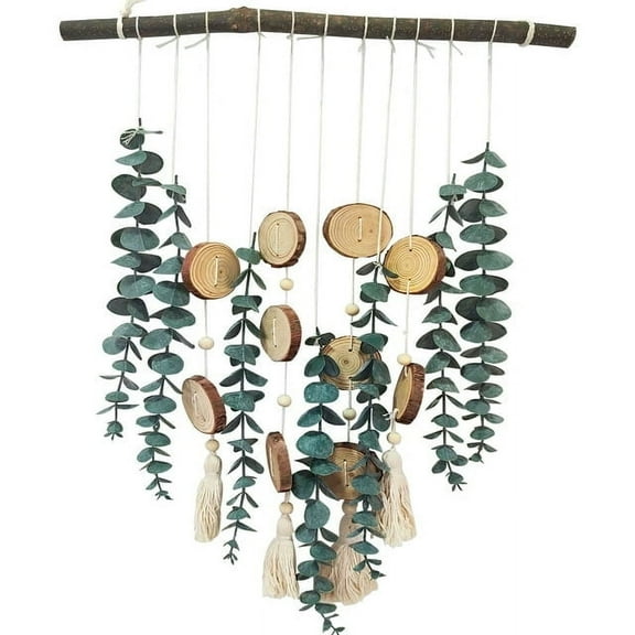 Artificial Eucalyptus Wall Decor Fake Greenery Leaves Stems Wall Hanging Plants on 15.7 inch Wooden Stick Boho Rustic Farmhouse Decor for Bedroom Kitchen Dining Room Bathroom