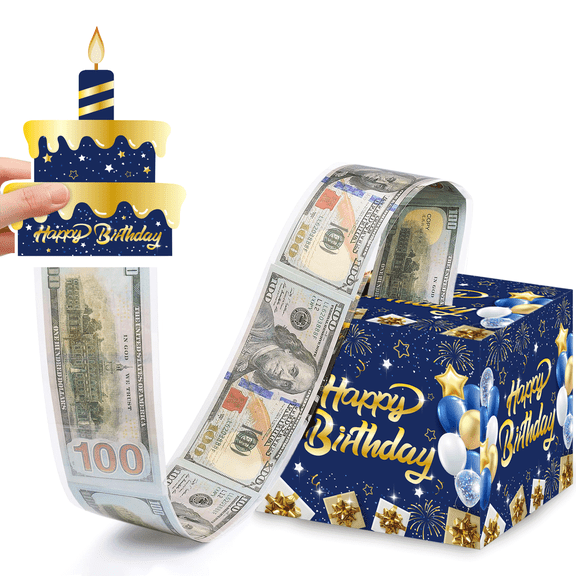 WJLF Birthday Money Box, Surprise Gift Box, Pull-Out Happy Birthday Card and 30 Clear Bags, Birthday Money Creative Gift for Kids and Adults