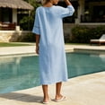 thumbnail image 6 of Ayolanni Short Sleeve Sundresses for Women Solid V-Neck Cotton Flutter Sleeve Maxi A-Line Dress Elegant Vacation Hollow Out Flare Casual Sundress Blue L, 6 of 7