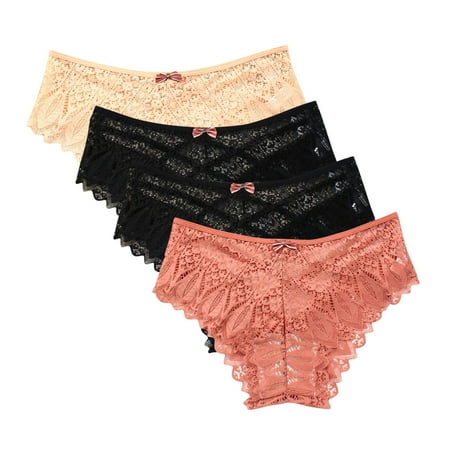 Silk Panties Underwear for Women Lace Floral Bikini Seamless Panties Plus Size Ladies Cute Briefs Thongs 4-Pack Womens Bikini Underwear Orange L