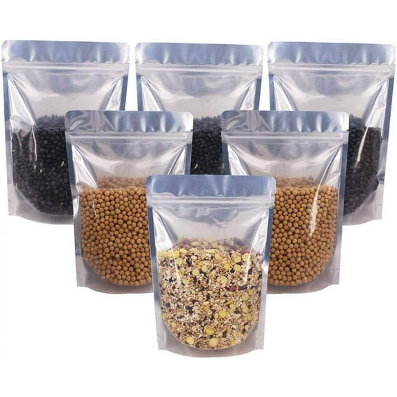 100 Pack Zipper Mylar Bags Stand Up Mylar Zip Lock Bags Clear Silver Bags Reusable Food Storage Aluminum Foil Pouch Bags for Multipurpose with Gusset Bottom (6 x 9 inch / 15 x 22 cm)