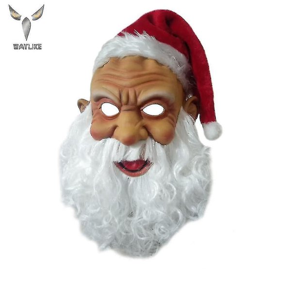 Máscara de Papá Noel, peluca, conjunto de barba, máscara de Papá Noel de felpa, conjunto de máscara de látex de Papá Noel, Botao