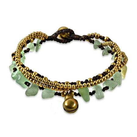 Bell Bracket - Green Aventurine Multi Strand Brass Beaded Handmade Jingle Bell Bracelet