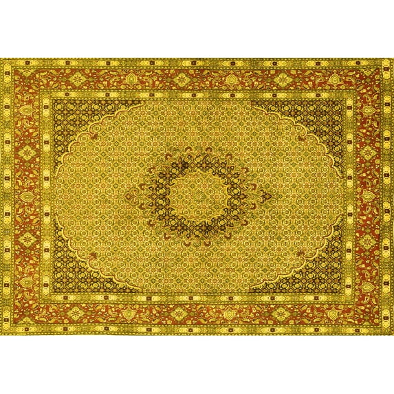 Ahgly Company Machine Washable Indoor Rectangle Medallion Yellow Traditional Area Rugs, 3' x 5'