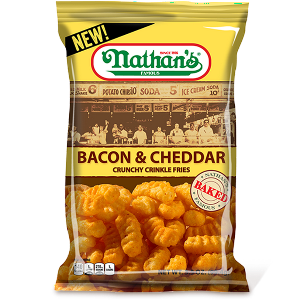 (11 Pack) Nathan's Crunchy & Crinkle Fries Chips, Bacon & Cheddar, 1.25
