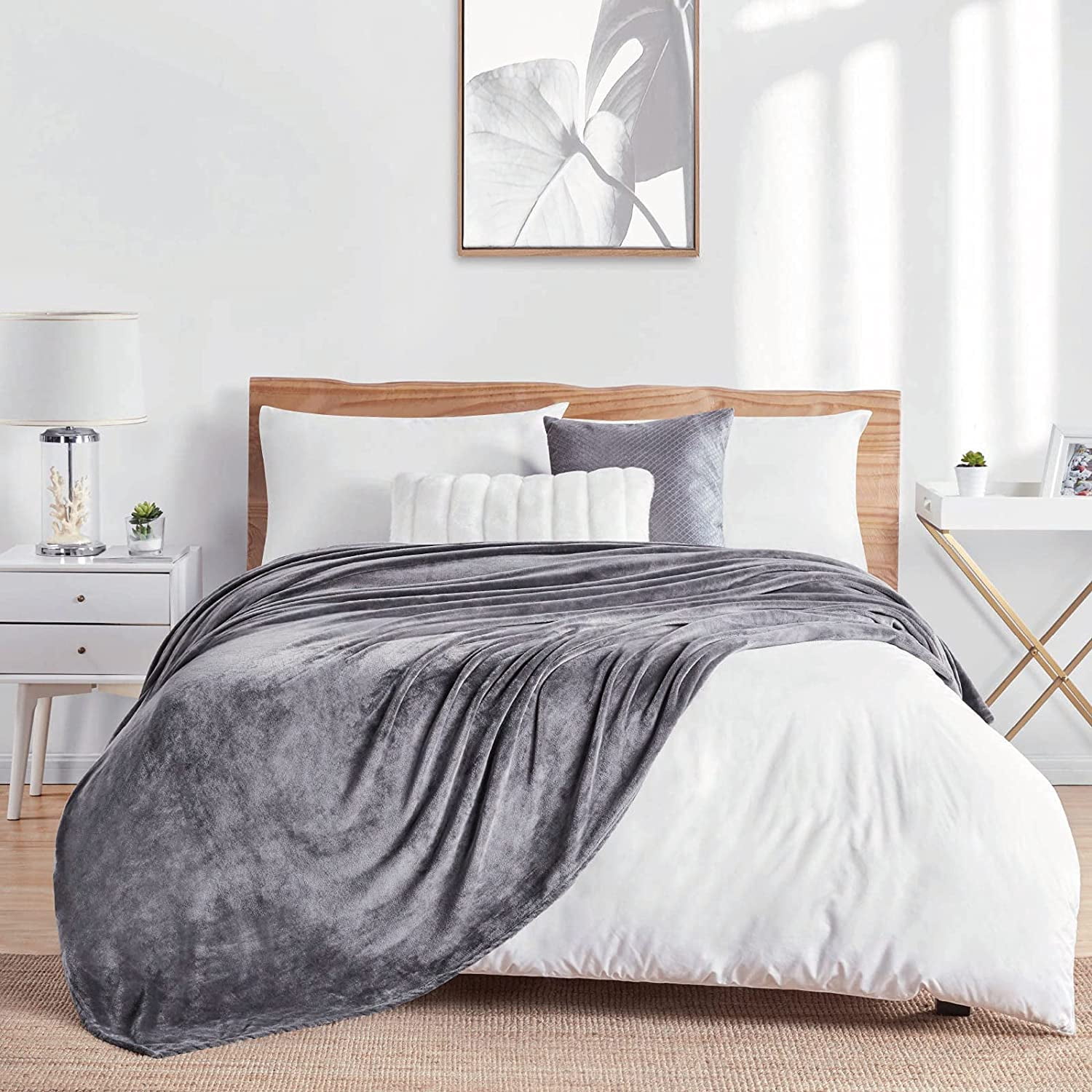 Walensee Ultra Soft Microplush Fleece King Blanket, 108" x 90", Dark Grey, Machine Washable