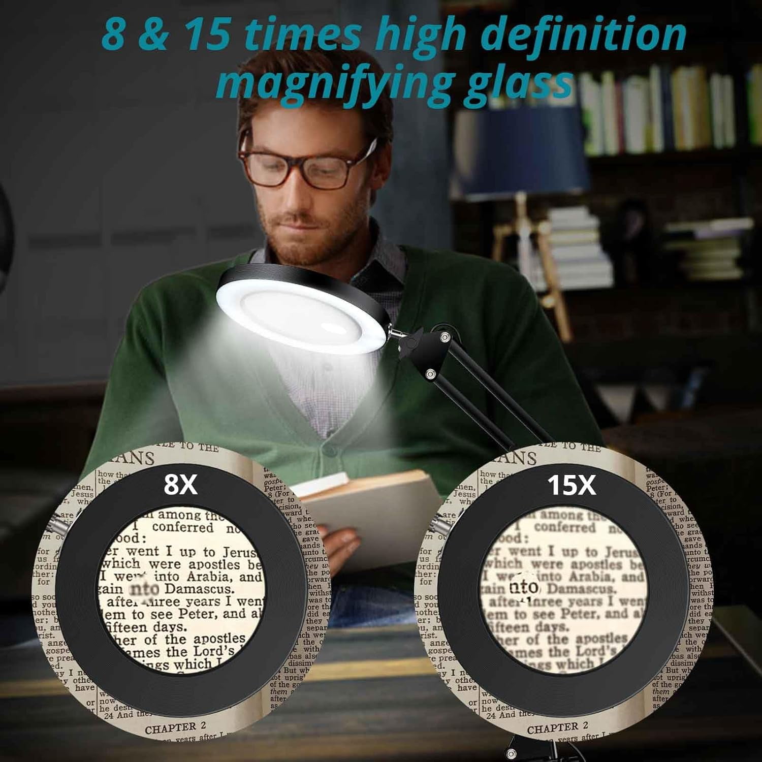 Magnifying Glass with Light and Clamp, 29 inch Adjustable Swivel Arm Lighted Magnifying Desk Lamp, LED 3 Color Modes,10 Brightness, Hands Free Flexible Magnifier for Hobby Close Work, Reading