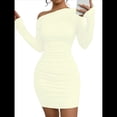 thumbnail image 3 of Vestido de Cóctel Mini Ajustado con Volantes, Mangas Largas y Hombros Descubiertos para Mujer Albaricoque M, 3 of 10
