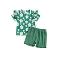 thumbnail image 2 of Musuos Toddler Girls Cute Summer Clothes Set, 6M 12M 18M 24M 3Y 4Y Short Sleeve Crew Neck Flower Print T-shirt with Solid Color Shorts, 2 of 10