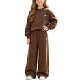 thumbnail image 2 of Ixbnca Kids Girls 2 Piece Sweatsuits Warm Crew Neck Sweatshirt Wide Leg Sweatpants Baggy Casual Tracksuits, 2 of 7