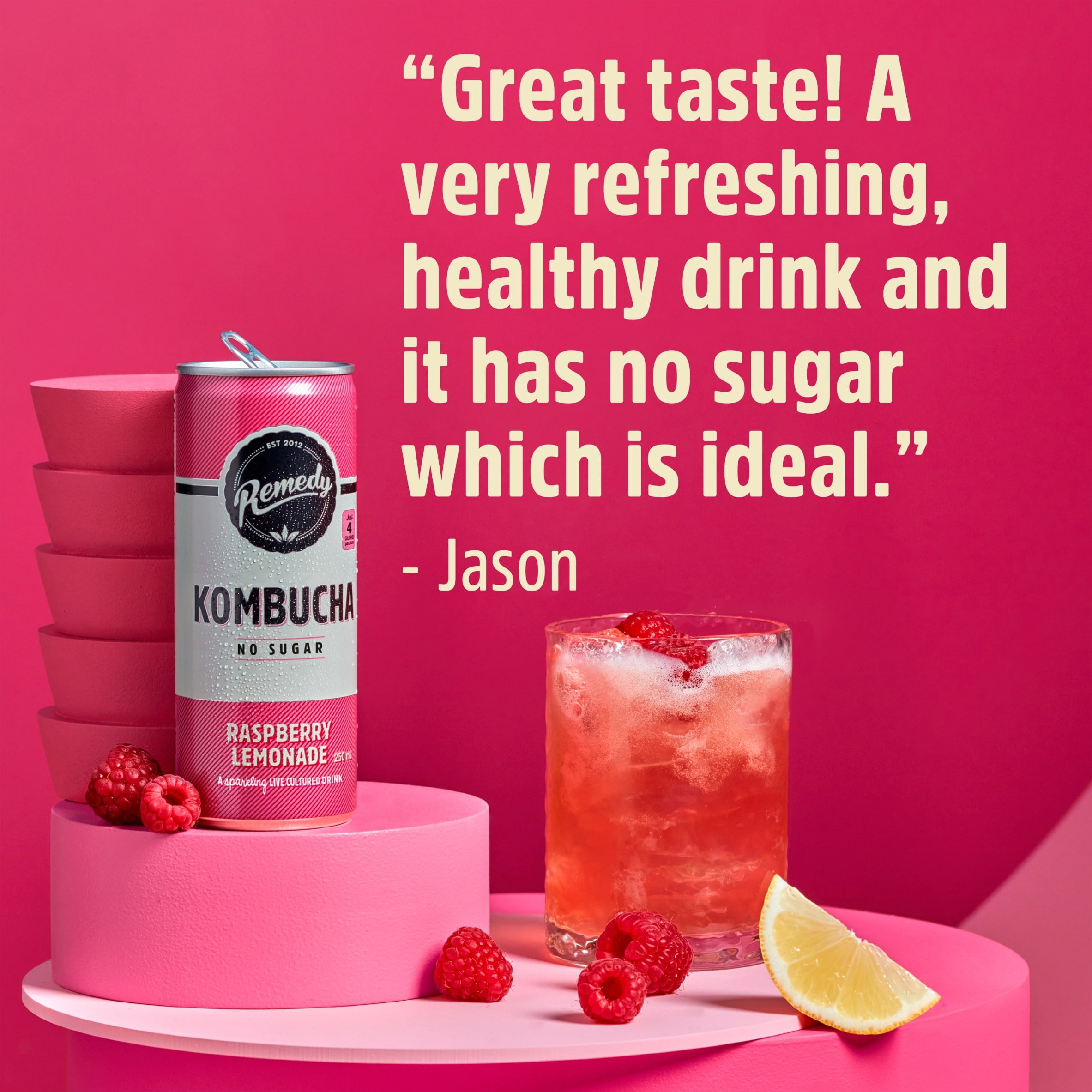 Remedy Kombucha Raspberry Lemonade 700Ml, Imported from Britain