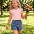 thumbnail image 6 of ITSAME Girls Summer Outfits 2-Piece Ruffle Sleeve Ribbed Top and Denim Shorts Casual Clothes Set Pink Size 4-5, 6 of 9