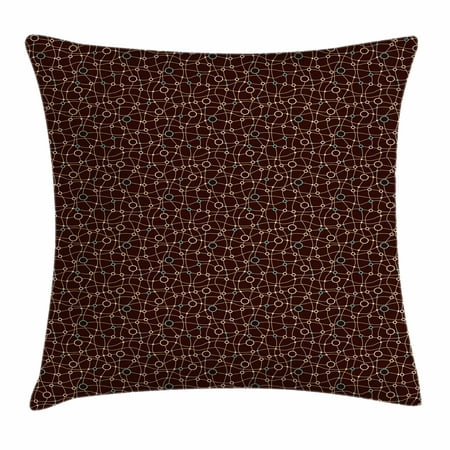Brown And Turquoise Pillows Brown and Blue Throw Pillow Cushion Cover, Mesh Net Pattern with Wavy Stripes and Circles Ring Shapes, Decorative Square Accent Pillow Case, 18 X 18 Inches, Brown Turquoise and Beige, by Ambesonne ()