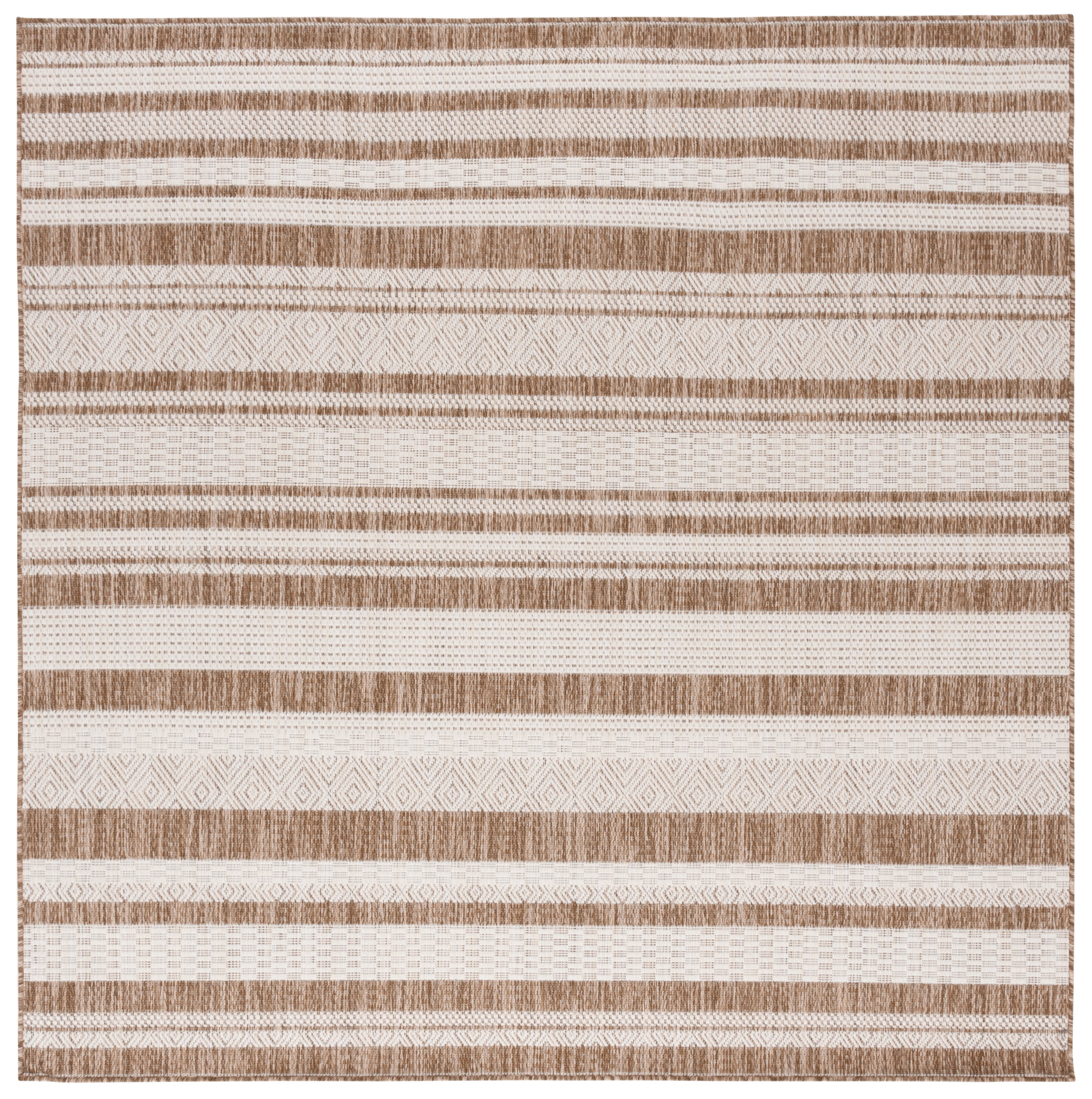 Safavieh Beach House Merrilyn Striped Indoor/Outdoor Area Rug, Brown/Ivory, 6'7" x 6'7" Square