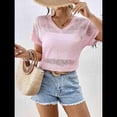 thumbnail image 4 of Camisetas de Cuello en V para Mujer, Blusas Casuales Elegantes de Corta con Bordado de Ojales, Ropa de Moda de Verano 2025 Rosa XL, 4 of 9