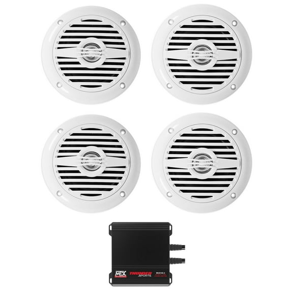 (4) Rockville MS40W White 4" 200 Watt Speakers MTX Amplifier For ATV/UTV/Cart