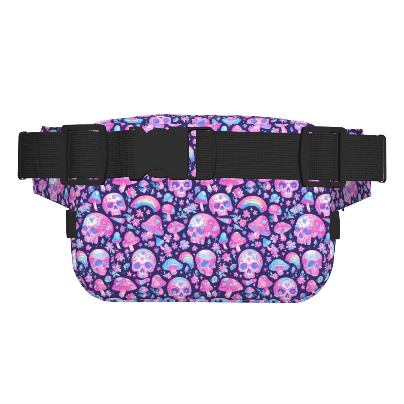Picia Skull Rainbow Mushroom Print Square Double-Layer Waist Bag Mini Adjustable Waist Belt Bag Exercise Running Travel Hiking