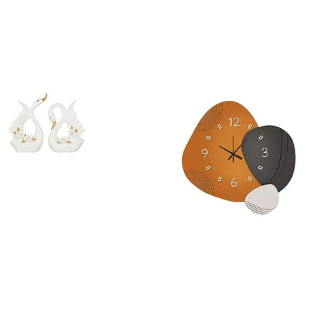 3 Pieces Ceramic Swan Statue Wall Clock Desktop Art Unique Modern Style for Home Office Restaurant Decoration