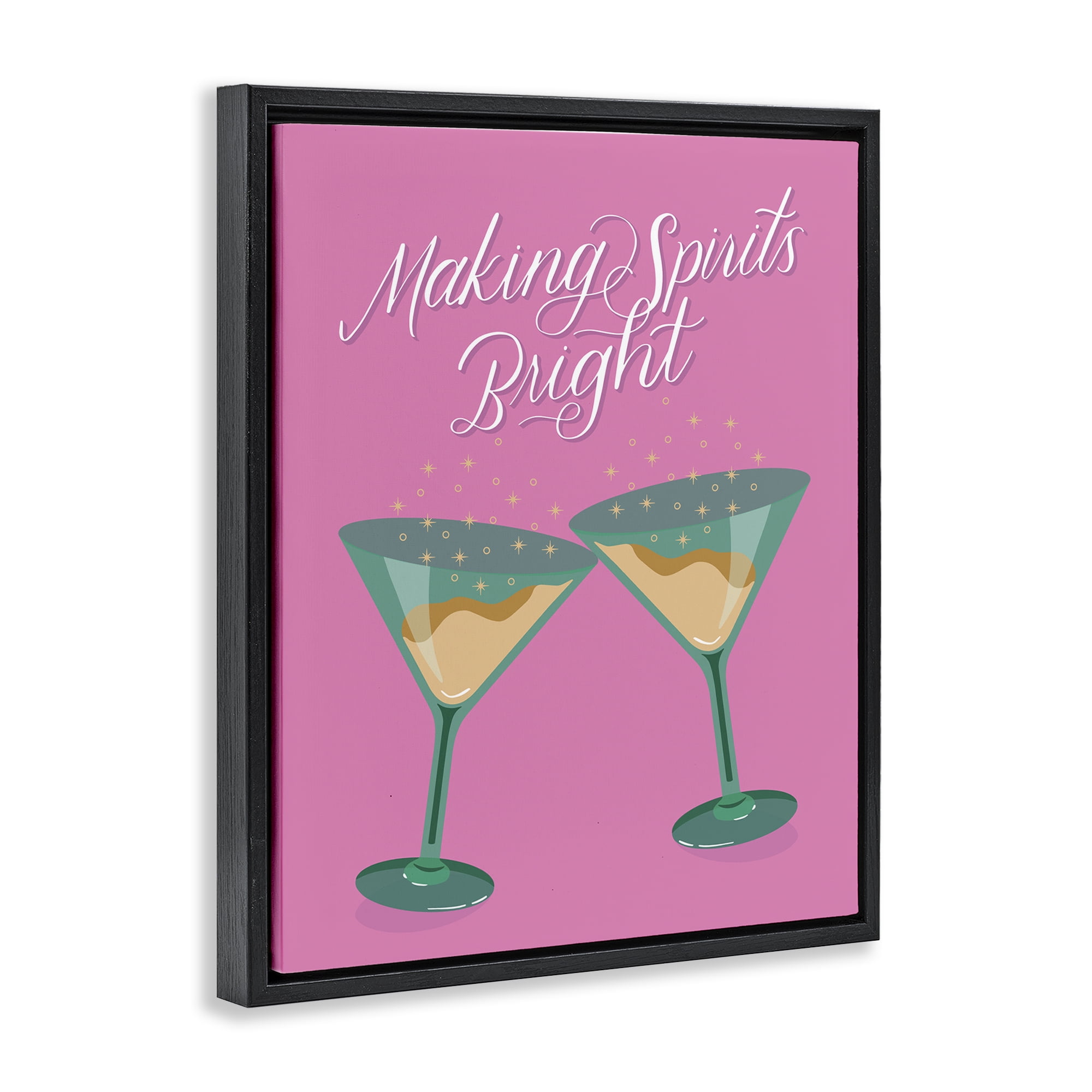 Stupell Industries Making Spirits Bright Cocktails Food & Beverage Painting Black Floater Framed Canvas Art Print Wall Art, 17 x 21