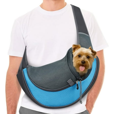 Pet Dog Sling Carrier Breathable Mesh Travel Safe Sling Bag Carrier For Dogs Cats - Sky blue