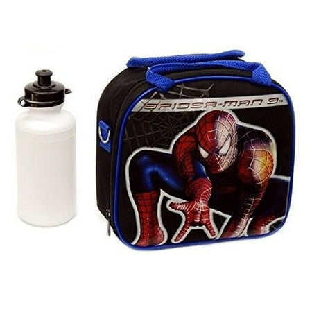 New Marvel Spider-man Lunch Box Bag with Shoulder Strap and Water Bottle!! Black by (Best Water Bottle For Kids Lunch Box)