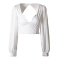 thumbnail image 1 of Blusa elegante con cuello redondo y manga larga transparente para mujer, 1 of 5