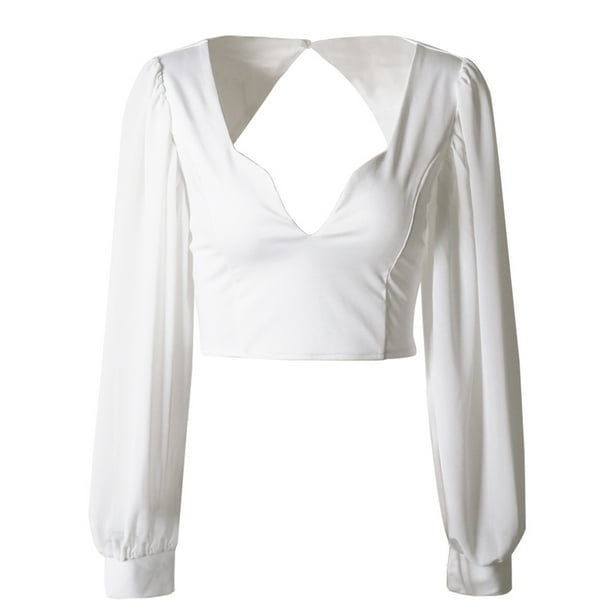 Blusa elegante con cuello redondo y manga larga transparente para mujer Zhivalor BST2000125-4