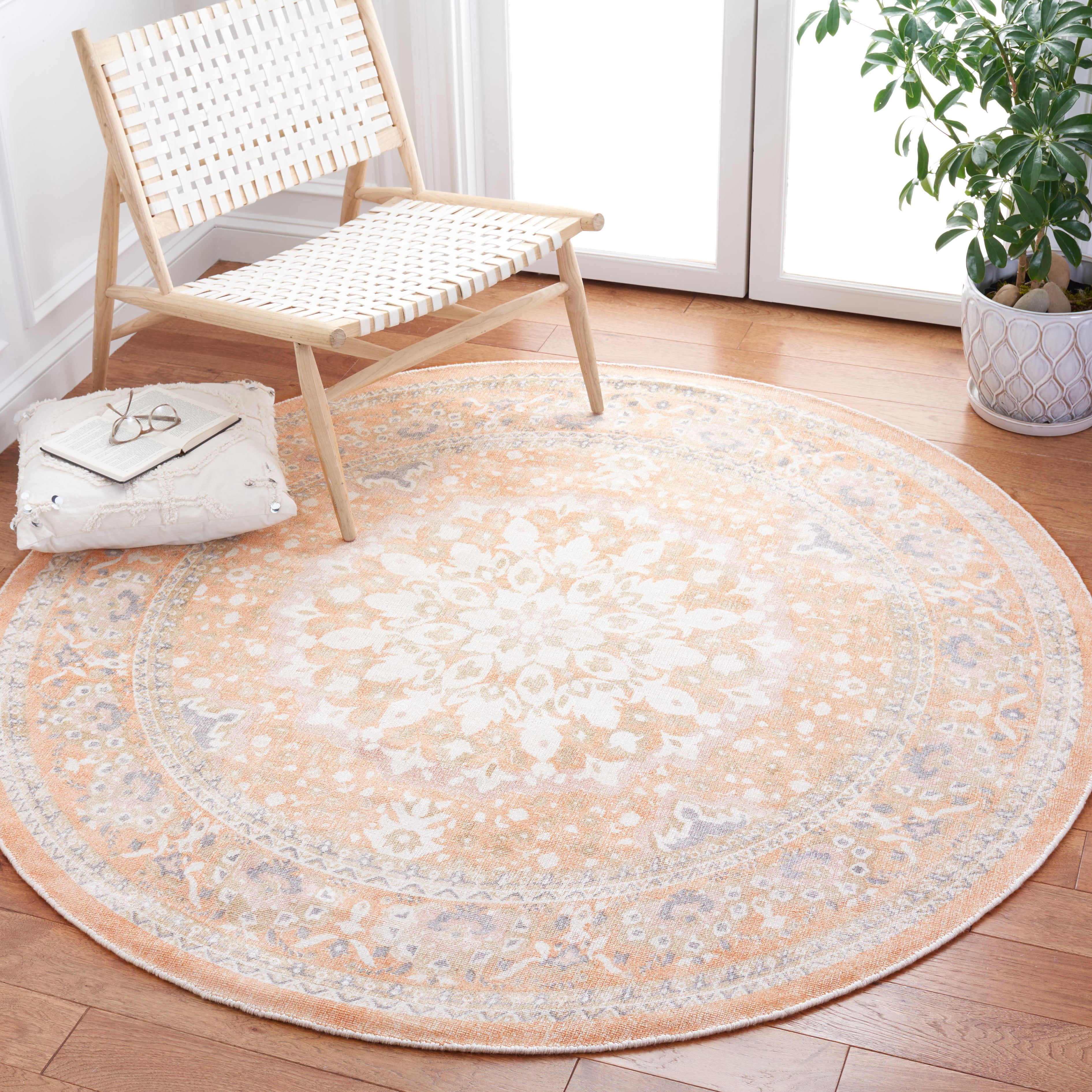 SAFAVIEH Restoration Vintage Beth Medallion Area Rug, Rust/Orange, 6' x 6' Round