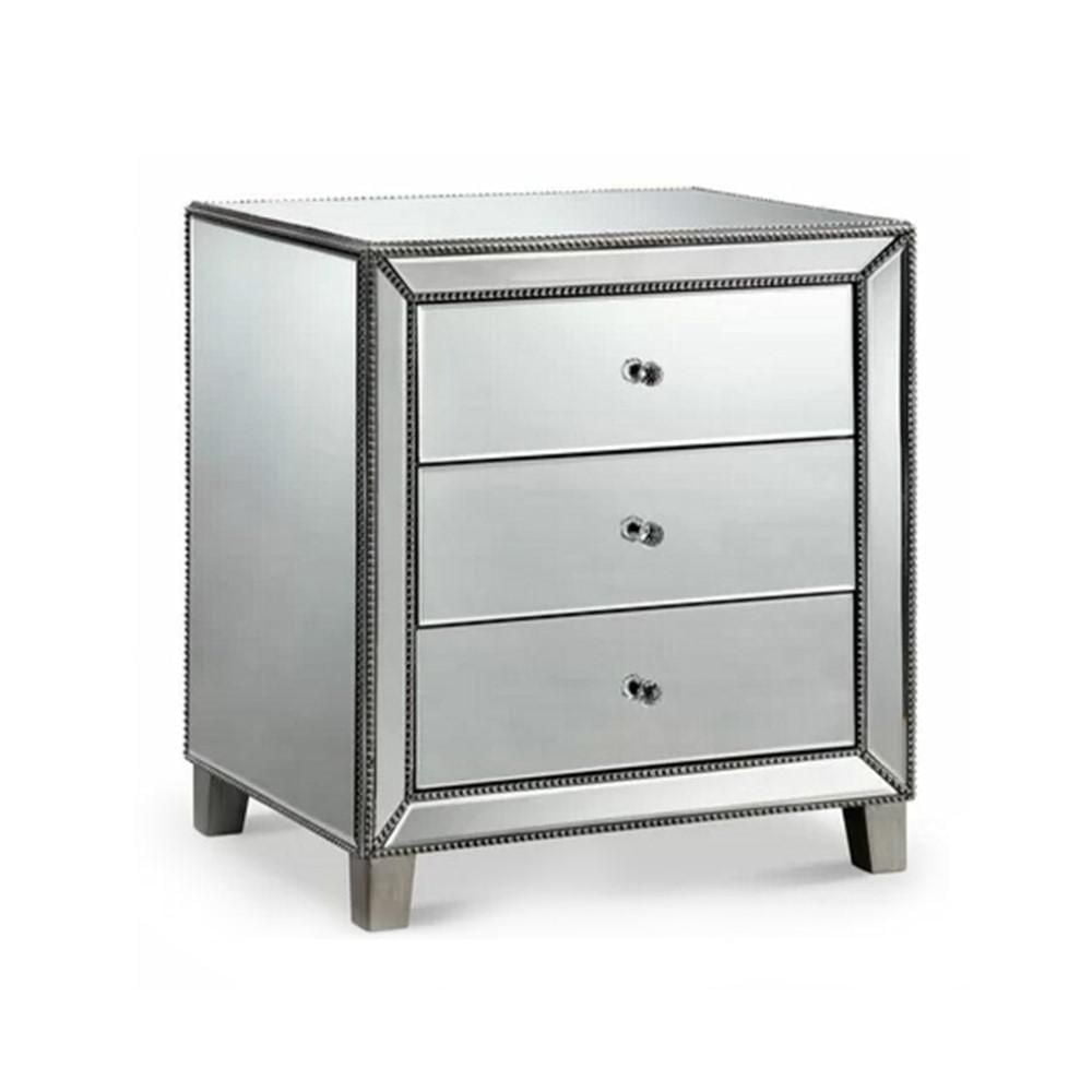 Studded Nightstand with MDF and mirror panels