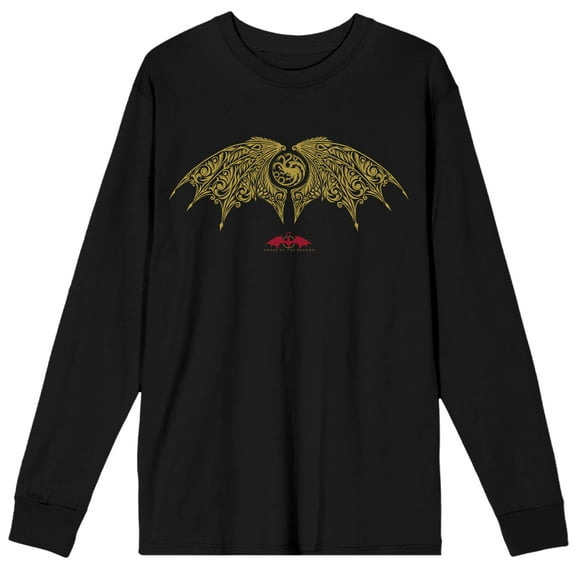 House of the Dragon Wings Title Logo Mens Black Long Sleeve Tee-Medium